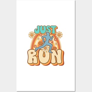 Just run Runner retro quote  gift for running Vintage floral pattern Posters and Art